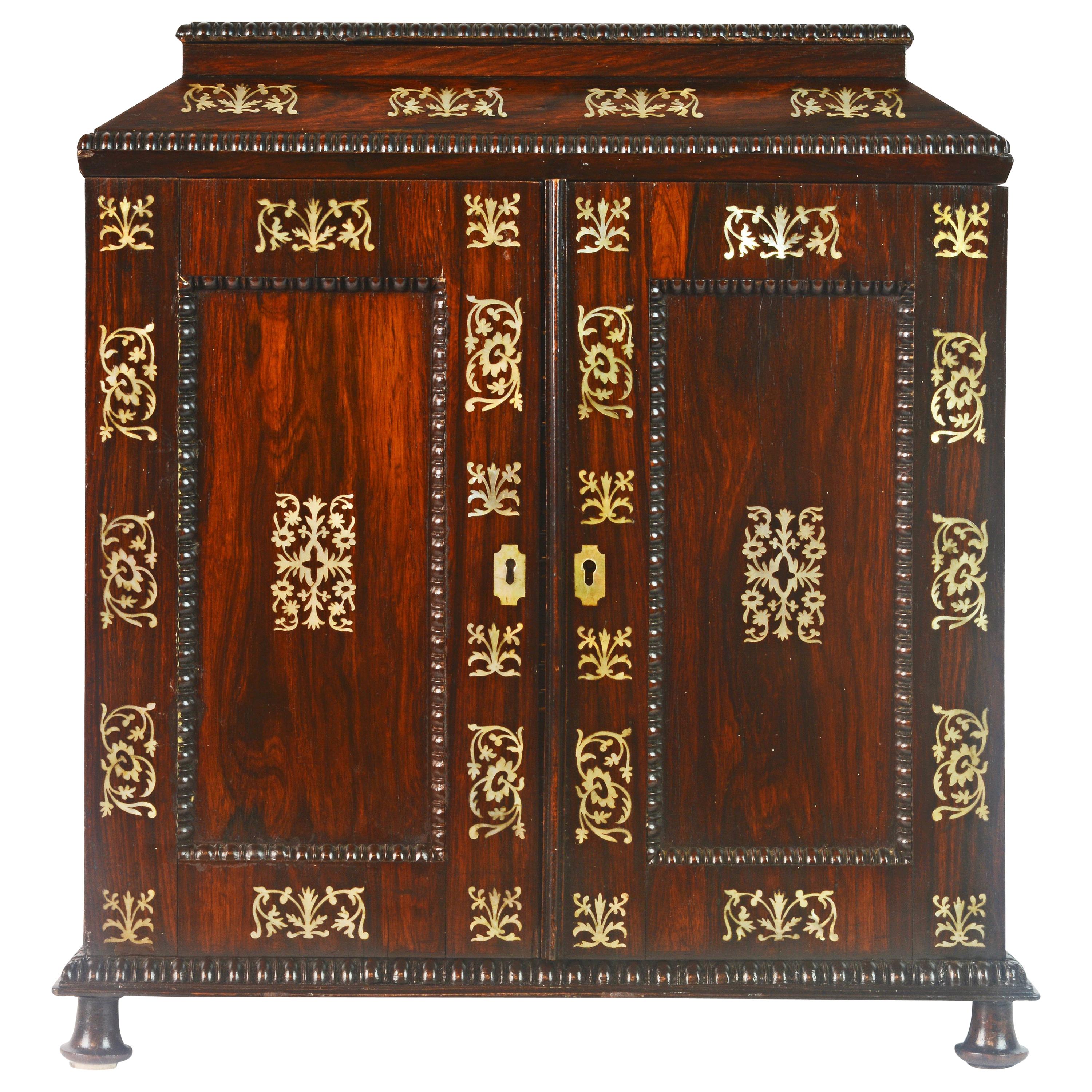 English Rosewood and Mother of Pearl Inlay Collector's Table Cabinet