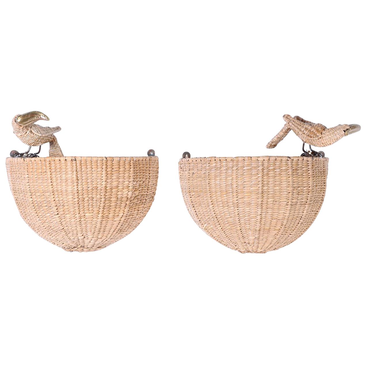 Mario Torres Wicker Sconces with Toucans