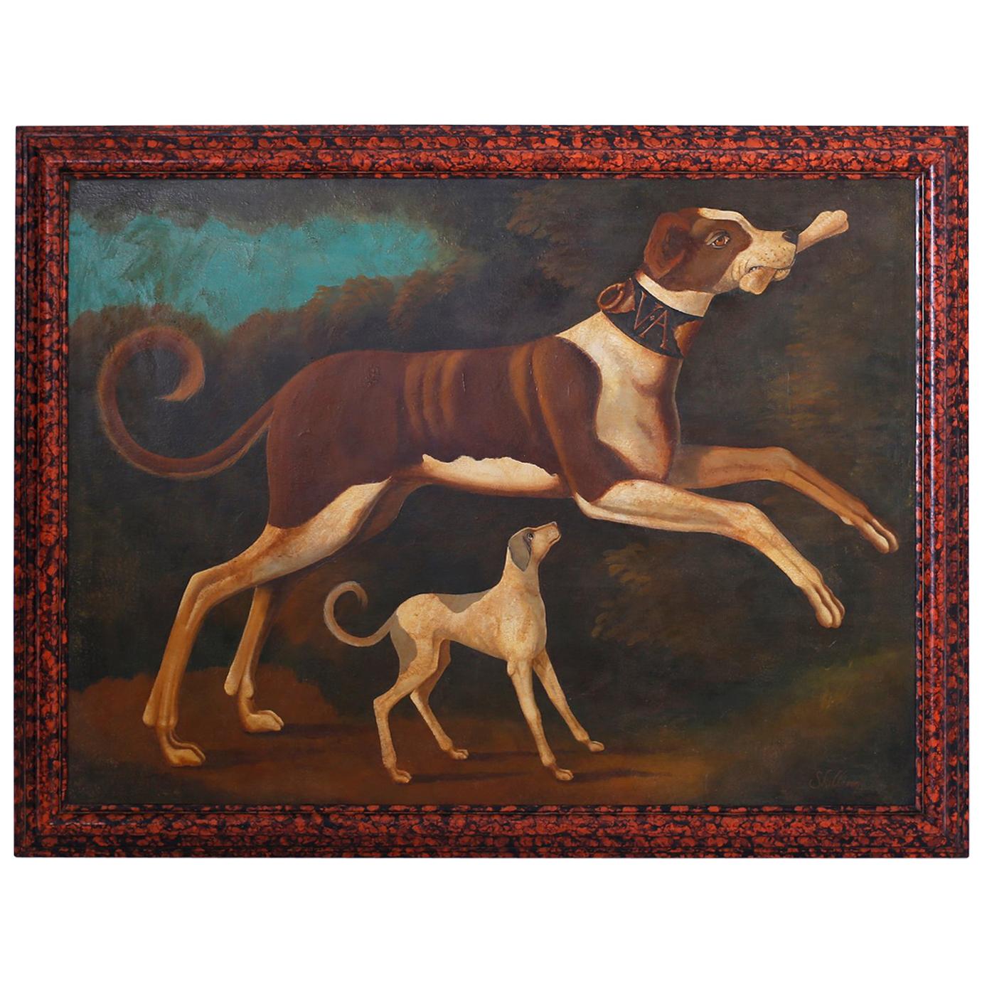 William Skilling Oil Painting on Canvas of Two Dogs
