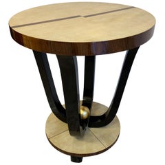 1930s French Art Deco Parchment and Walnut Side Table