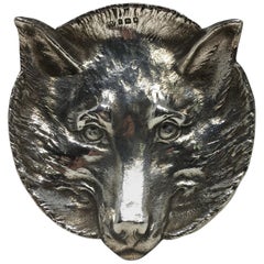 Rare Art Deco Sterling Silver Fox Head Card Tray by Asprey