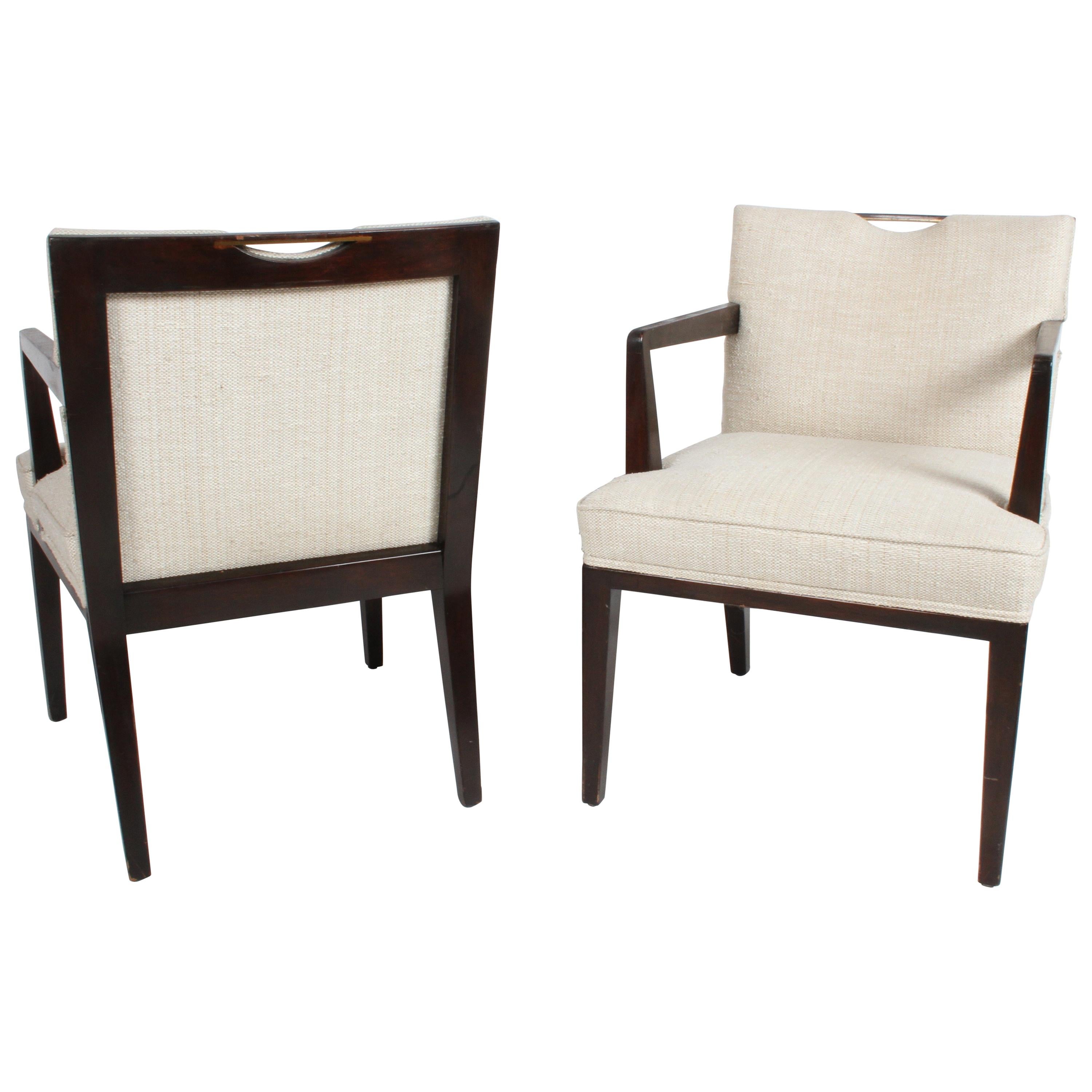Pair of Edward Wormley for Dunbar Dining Chairs with Brass Handles 