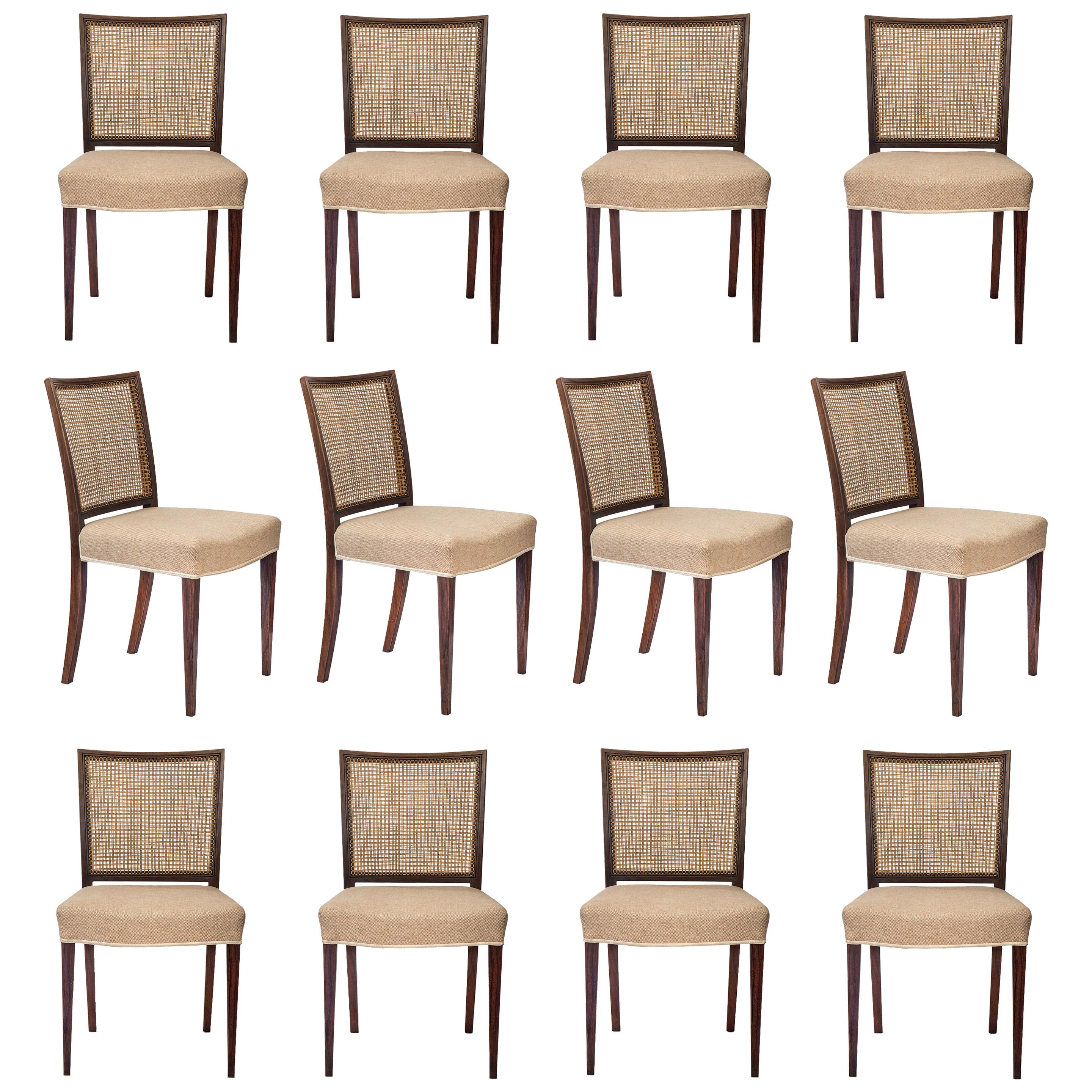Ernst Kühn, Set of 12 Danish Caned Rosewood Side Chairs