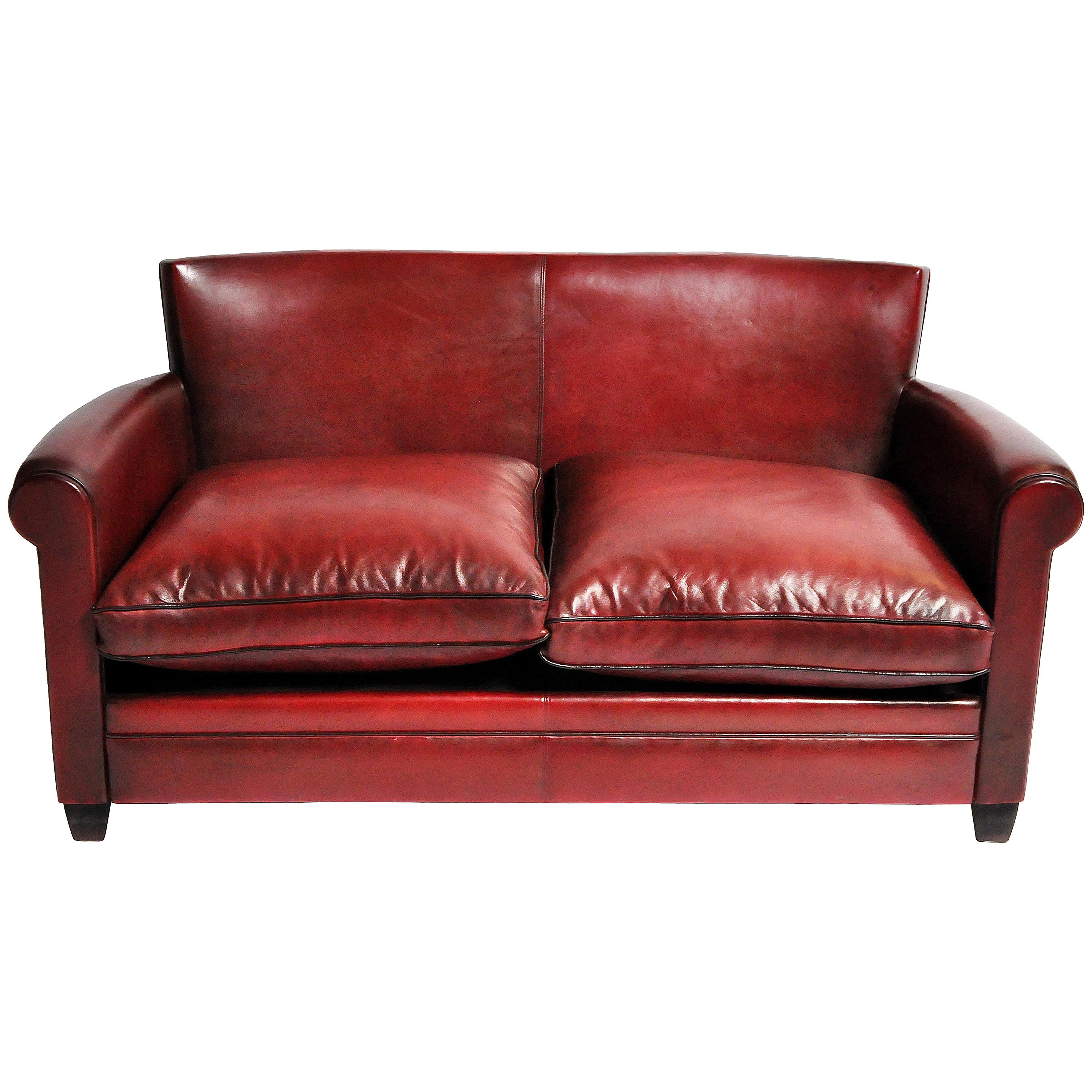 Grand Parisian Style Red Leather Sofa
