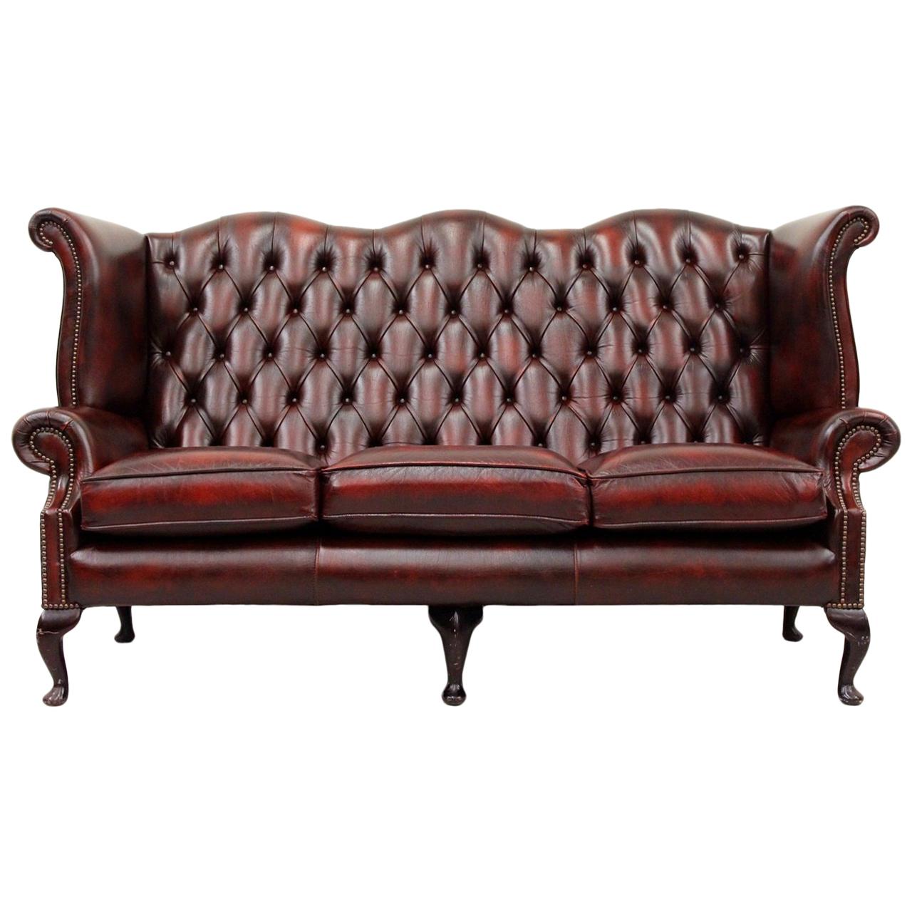 Chesterfield Sofa Leather Antique Vintage Couch English Chippendale For Sale