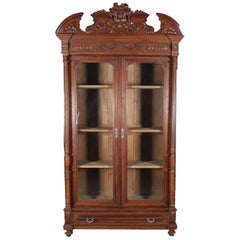 Antique French Carved Walnut and Beveled Glass Enclosed Bookcase, 20th Century