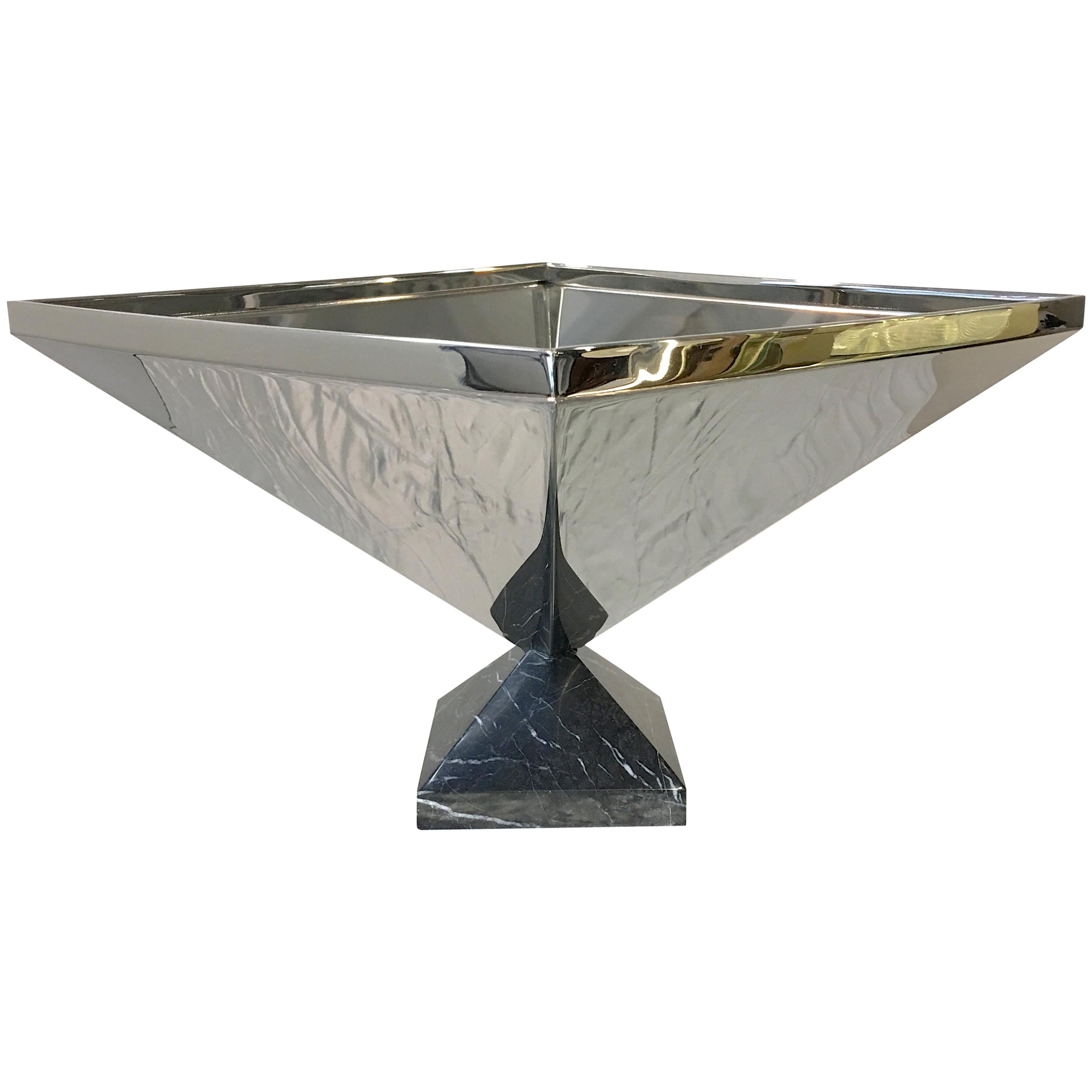Inverted Pyramid Polished Stainless Centerpiece on Marble Pyramid Base