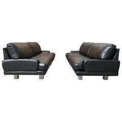 Milo Baughman for Thayer Coggin Black Leather Sofas a Pair