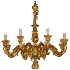Grande lampadario in legno dorato italiano del XIX secolo