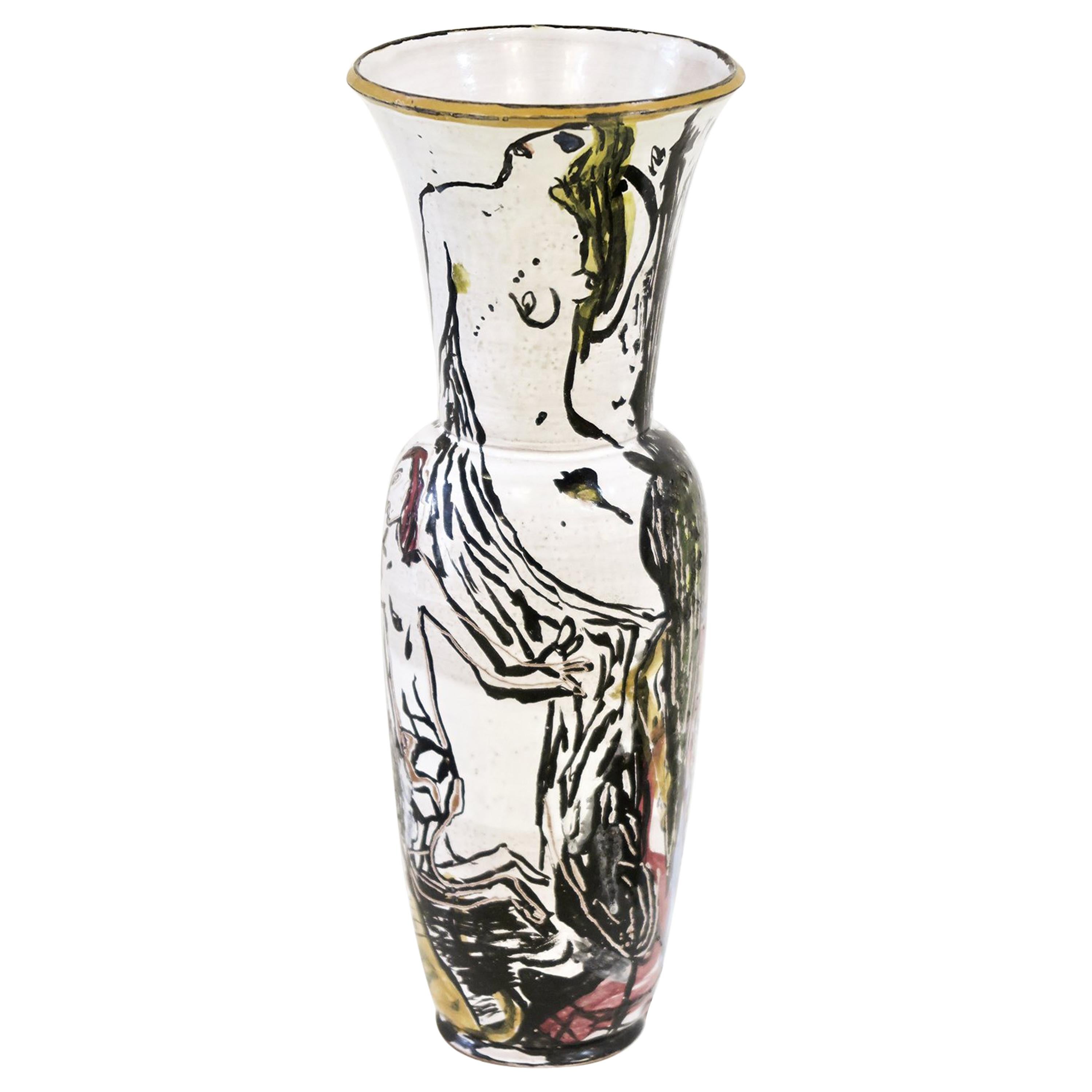 Figurative Ceramic Vase by Annette Wanderer For Sale