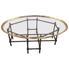Baker Faux Bamboo/Tortoise Cocktail or Coffee Table with Brass and Glass Top