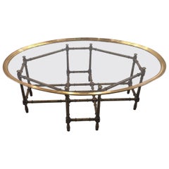 Baker Faux Bamboo/Tortoise Cocktail or Coffee Table with Brass and Glass Top