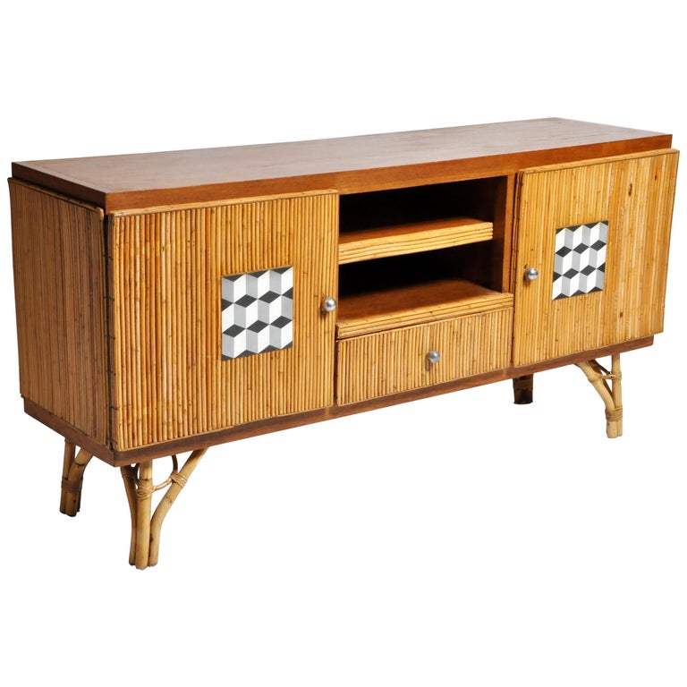 Bamboo and rattan sideboard, ca. 1960, offered by The Golden Triangle