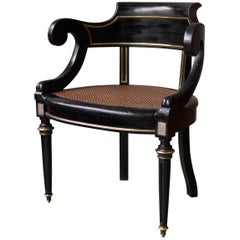French Ebonized Desk Chair with Caned Seat