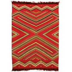 Antique Navajo Germantown Hand-Woven Wool Blanket, circa 1890, Red Field