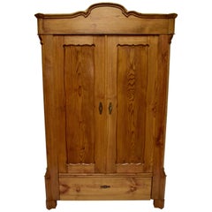 Antique Pitch Pine Bonnet Top Two-Door Armoire