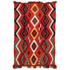 Antique Navajo Germantown Blanket, circa 1890, Red Field Eye-Dazzler Pattern