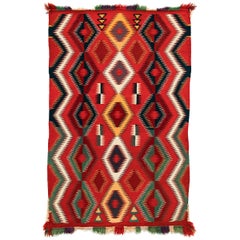 Antique Navajo Germantown Blanket, circa 1890, Red Field Eye-Dazzler Pattern 