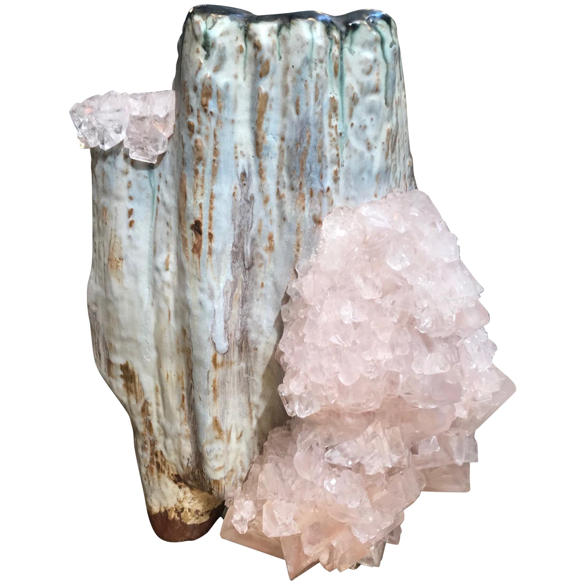 Contemporary Ceramic Vase with Pink Salt Crystals by Lukas Wegwerth For Sale
