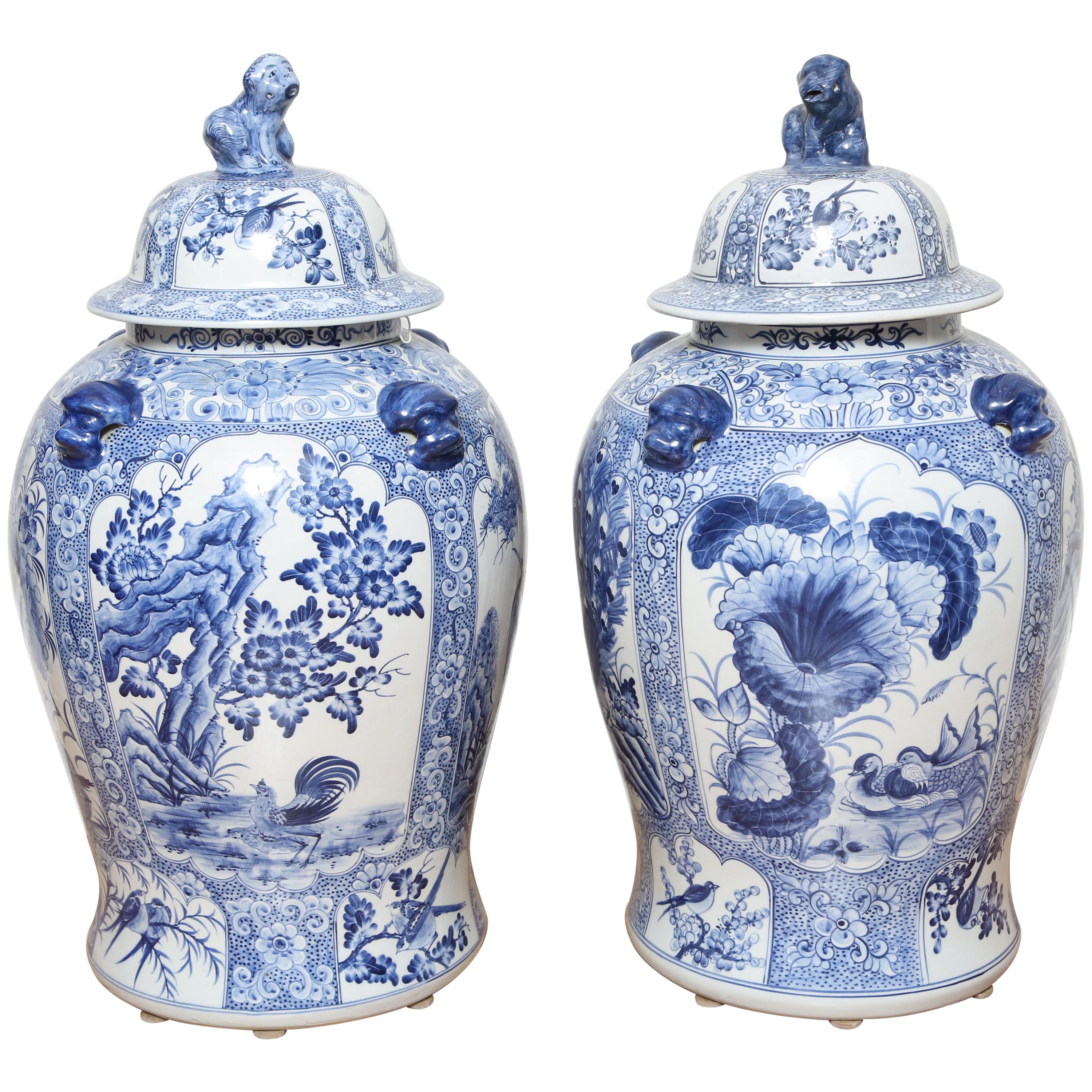 Monumental Pair of Blue and White Chinese Ginger Jars