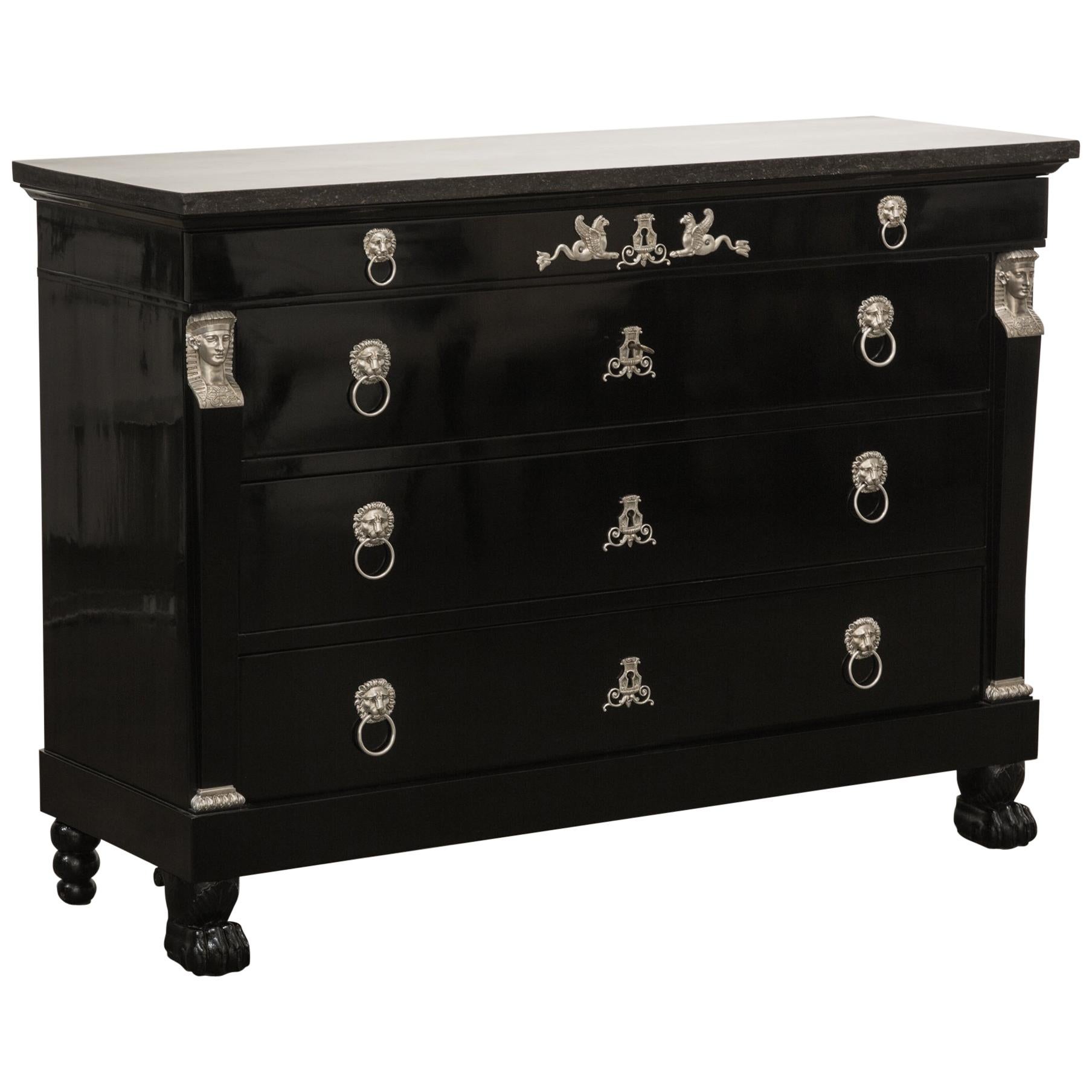 Antique Ebonized Empire Chest of Drawers from France, 19th Century