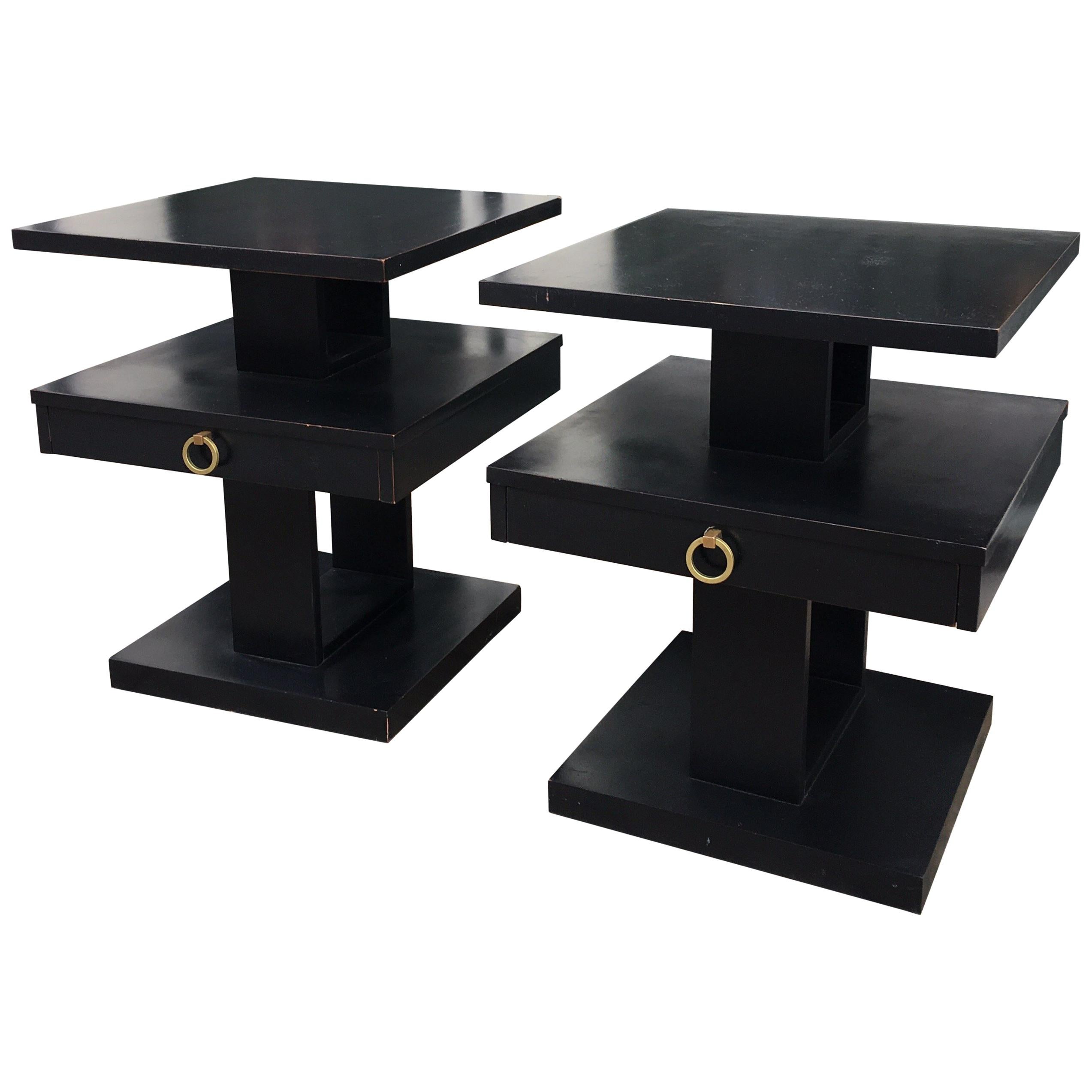 Pair of Lane Stacked End Tables in Black
