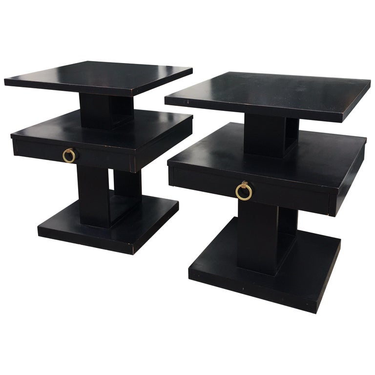 Pair of Lane Stacked End Tables in Black at 1stDibs