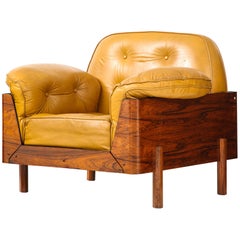 Lounge Chair in Jacaranda and Yellow Leather by J.D. Moveis e Decoracoes