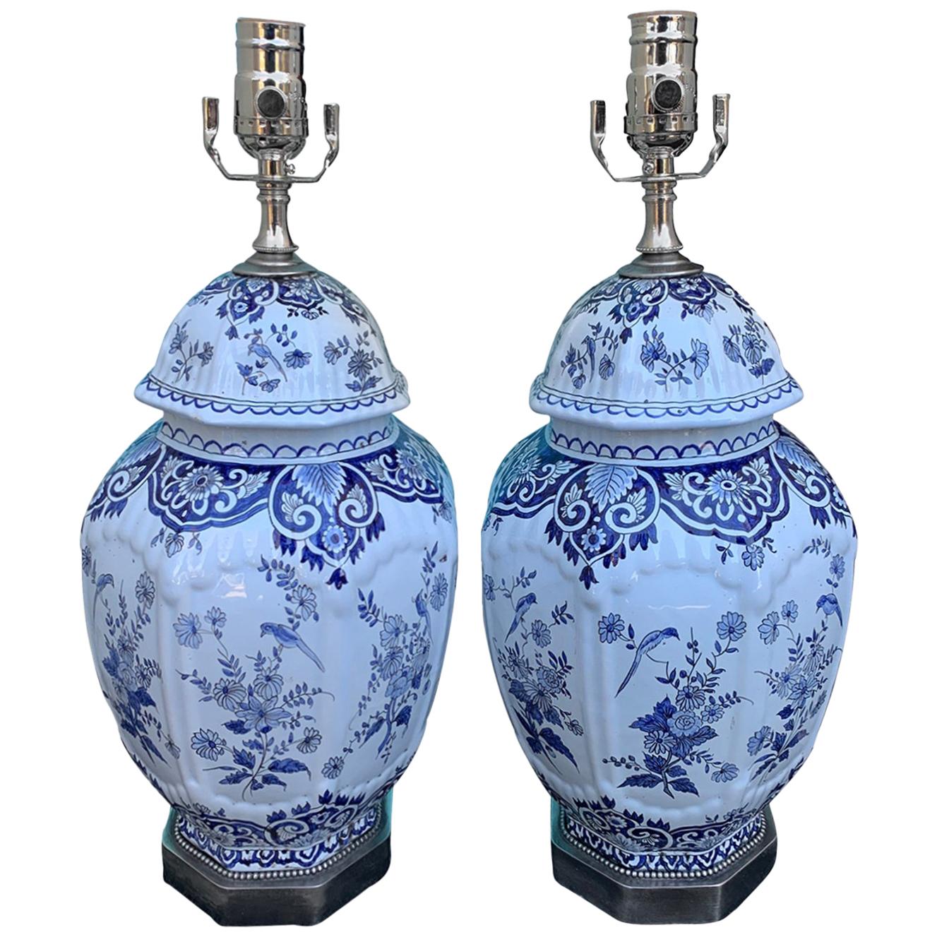 Pair of 19th Century Dutch Delft Blue and White Lamps