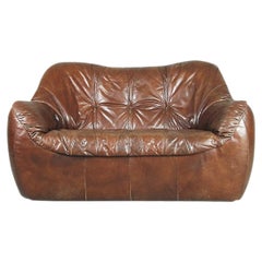 Brown Leather Patchwork Round Dutch Loveseat Sofa, 1970s