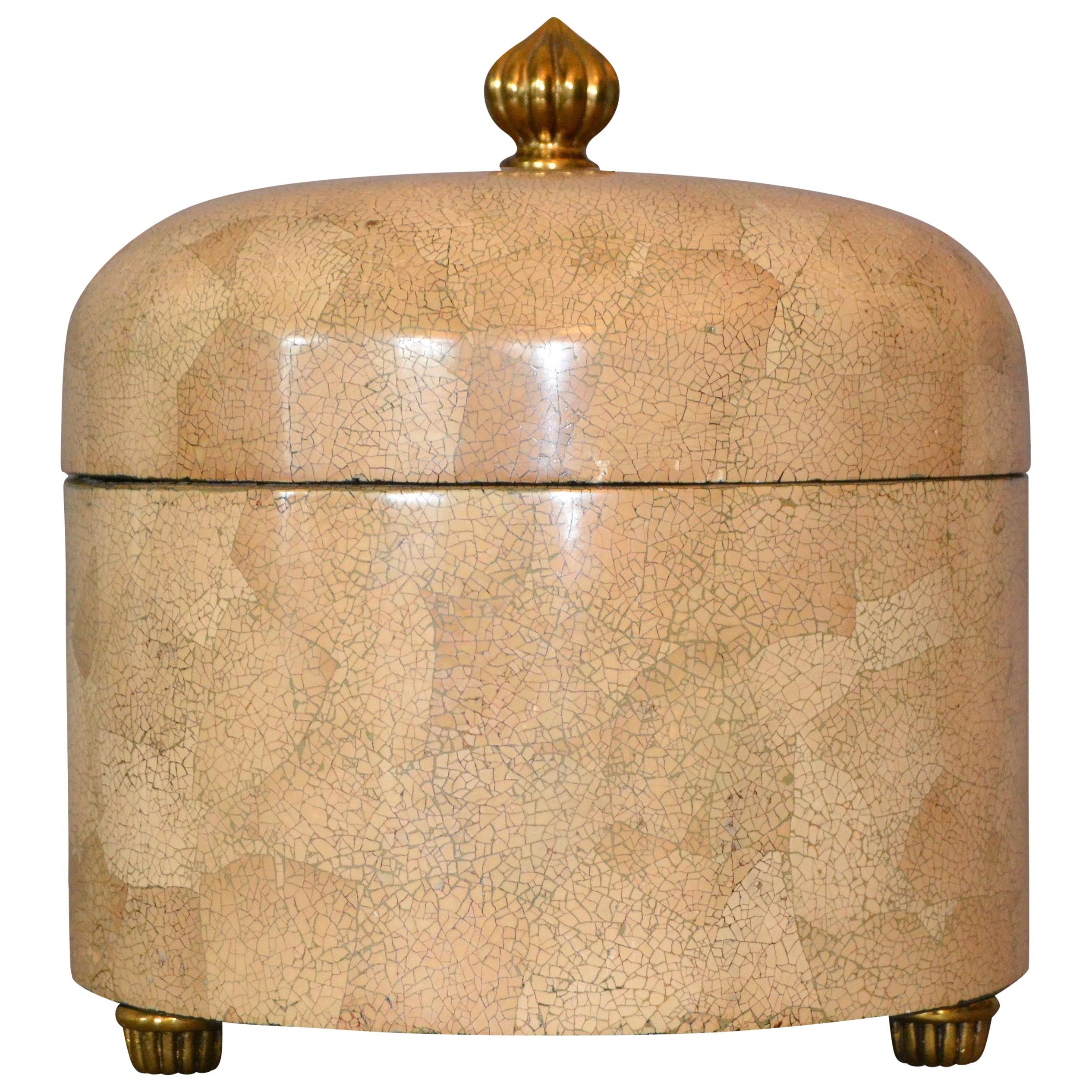 Decorative Maitland-Smith Crackled Eggshell and Brass Box