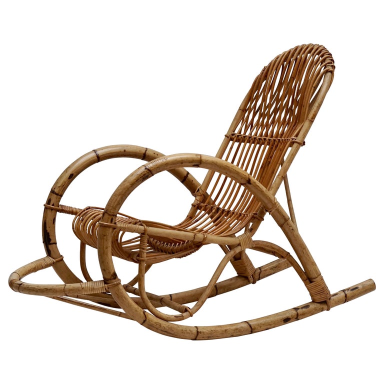Franco Albini Style Wicker Bamboo Rocking Chair For Sale at 1stDibs | franco  albini rocking chair, rocking chair bamboo, bamboo rocking chairs