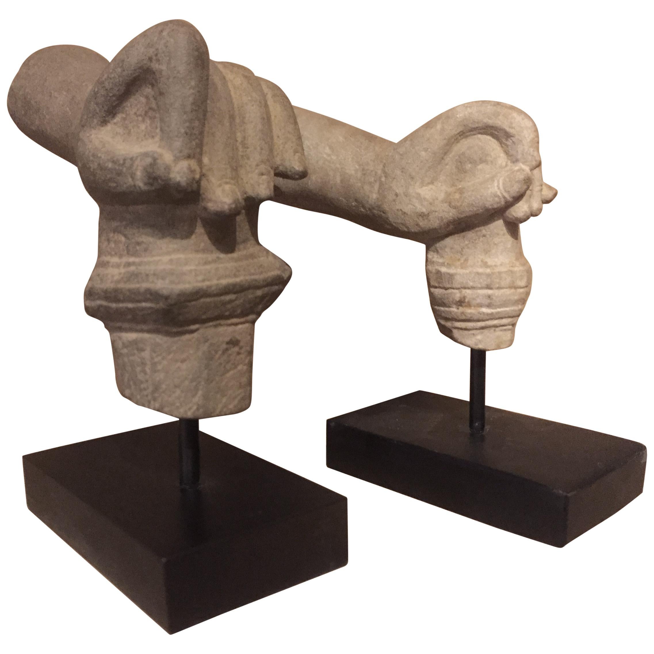 2 Khmer Stone Mudra Hands