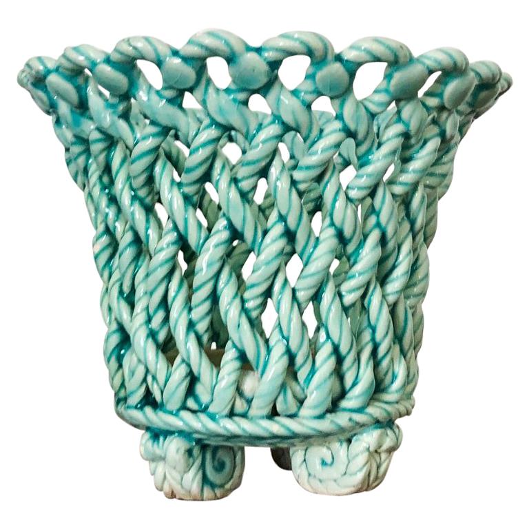 Turquoise Ceramic Rope Cachepot