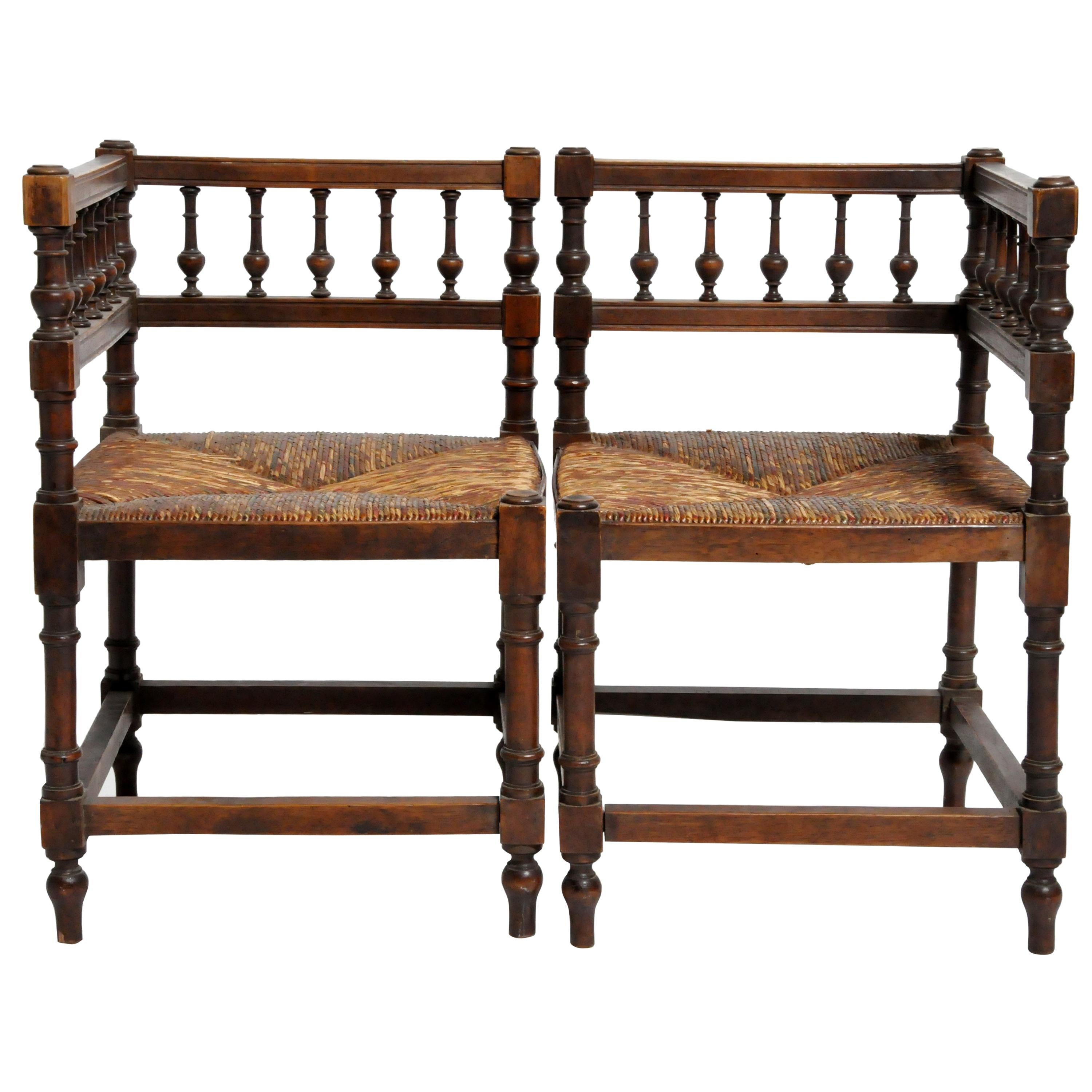Pair of French Wooden Corner Chairs