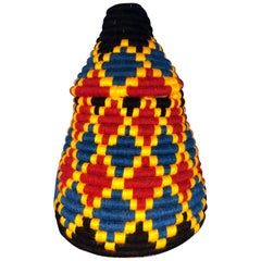 Modern Moroccan Handmade Lidded Coil Basket, Multi-Color Wool & Fragrant Palm