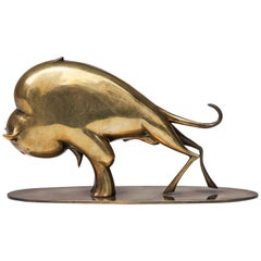 Antique Hagenauer Brass Bull Paperweight Model 1019 Signed