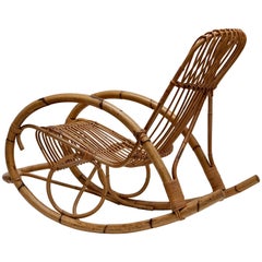 Franco Albini Style Wicker Bamboo Rocking Chair