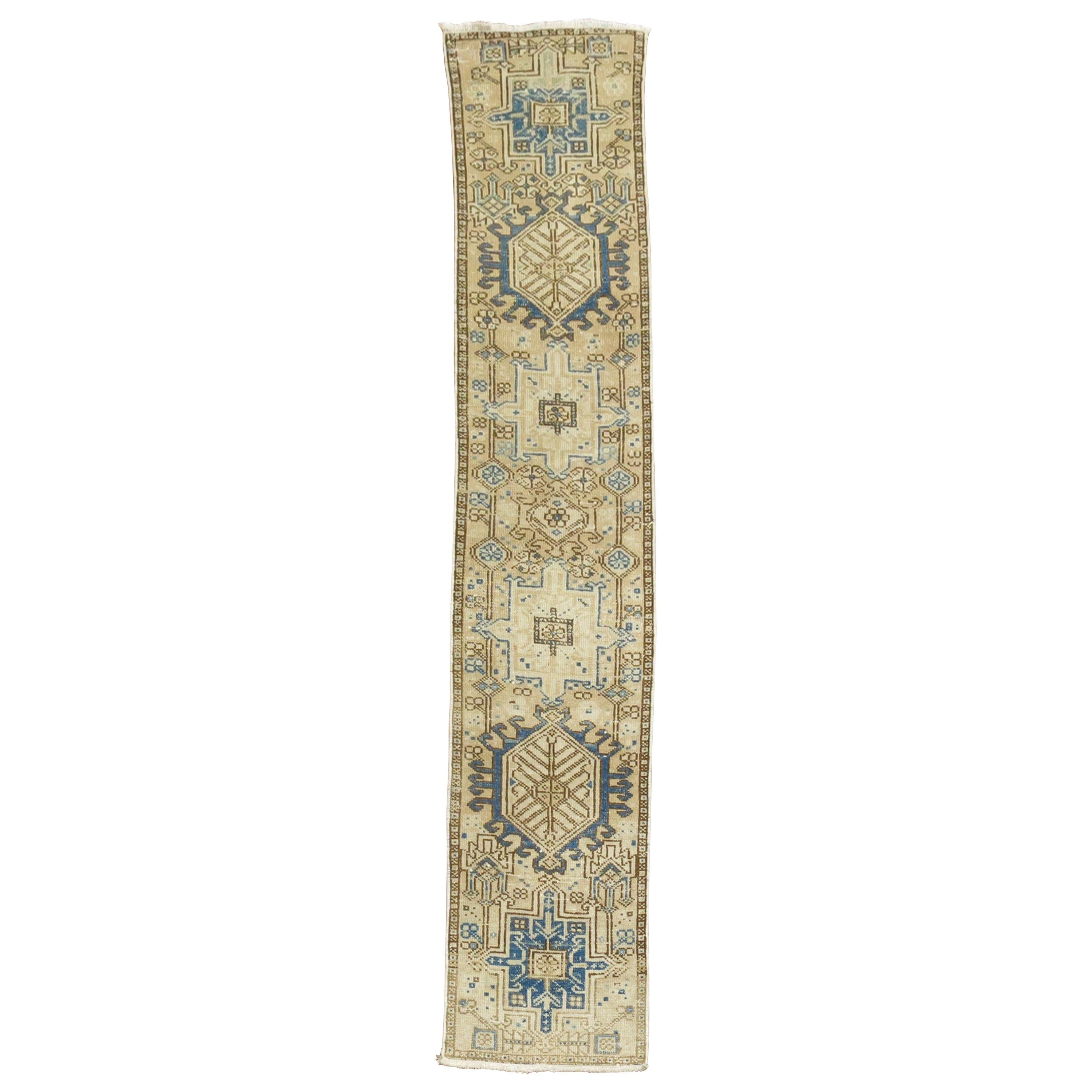 Narrow Vintage Persian Heriz Runner For Sale