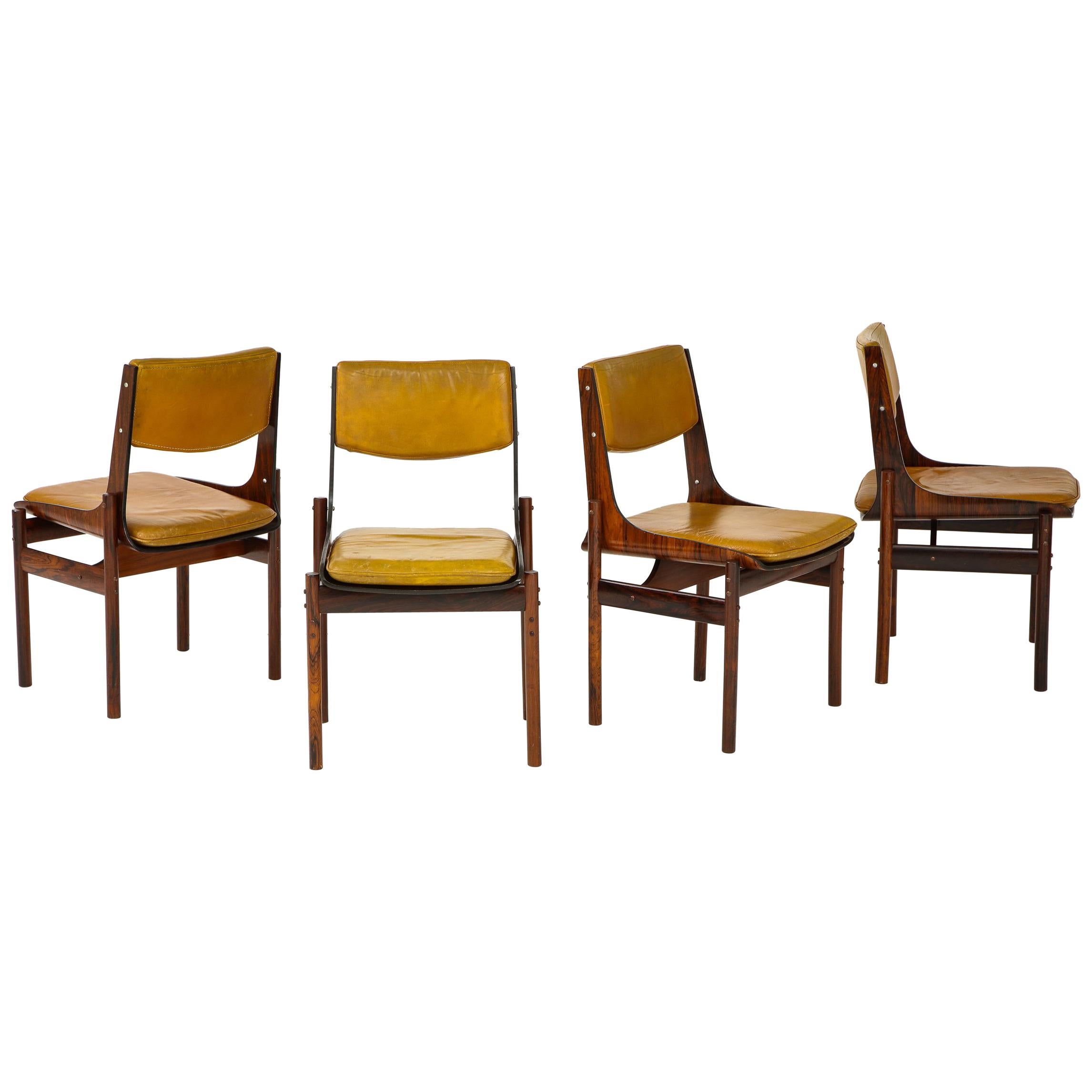 Seat of Four Jacaranda and Leather Chairs from Brazil