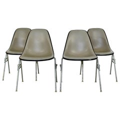 Mid-Century Modern Set 4 Eames Herman Miller Leather Stackable DSS Chairs, 1960s