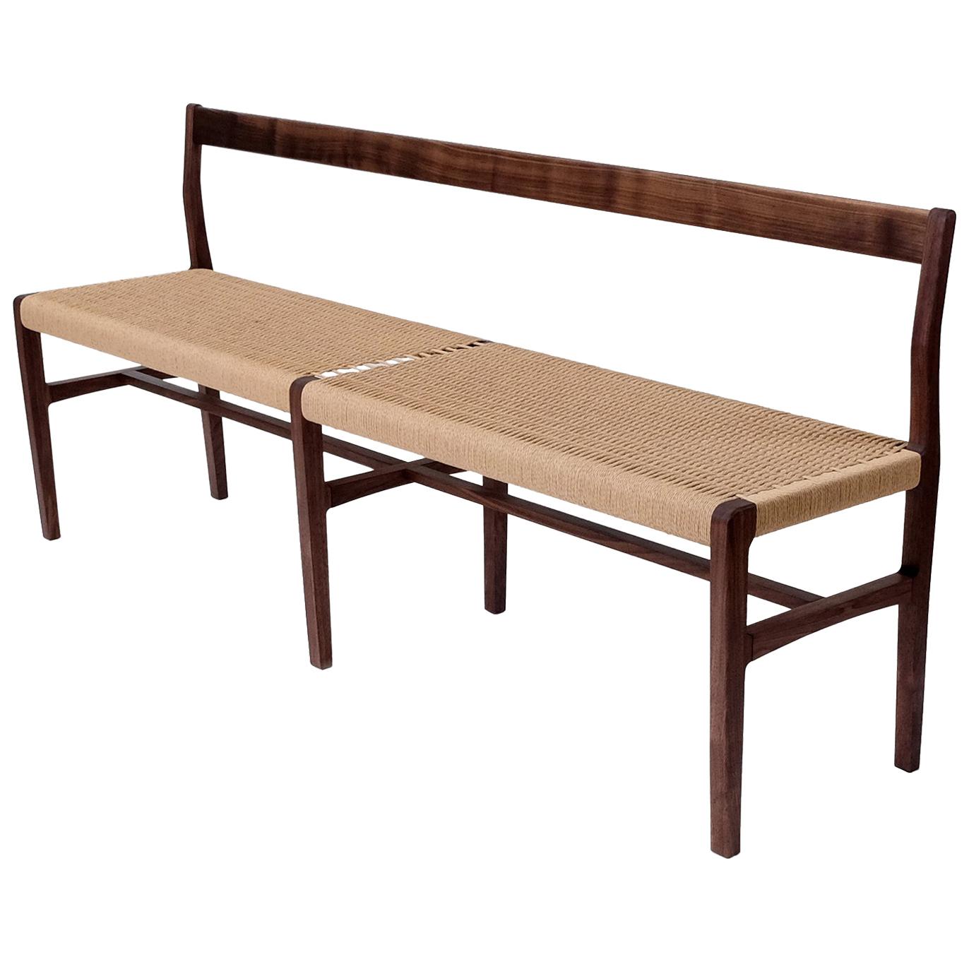 Giacomo Bench with Back, extra-long in Walnut with Danish Cord Seat For Sale