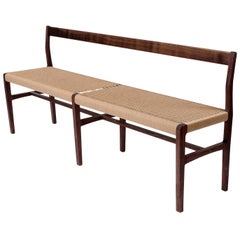 Giacomo Bench with Back, extra-long in Walnut with Danish Cord Seat