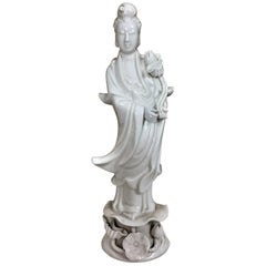 Antique "Blanc de Chine" Guanyin with Lotus Flower Porcelain, circa 1900