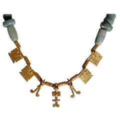 Antique Pre Columbian Gold and Jade Nicoya Peninsula Pendant Necklace 