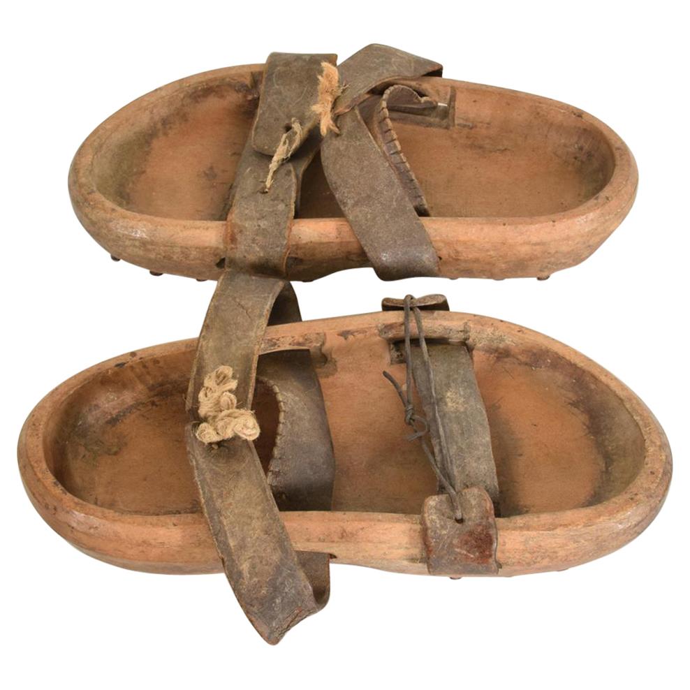 Antique Decorative Wood Gardening Shoes 