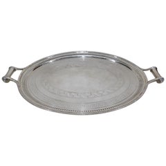 Large Vintage Oval English Silver Plated Serving Tray with Handles, circa 1890