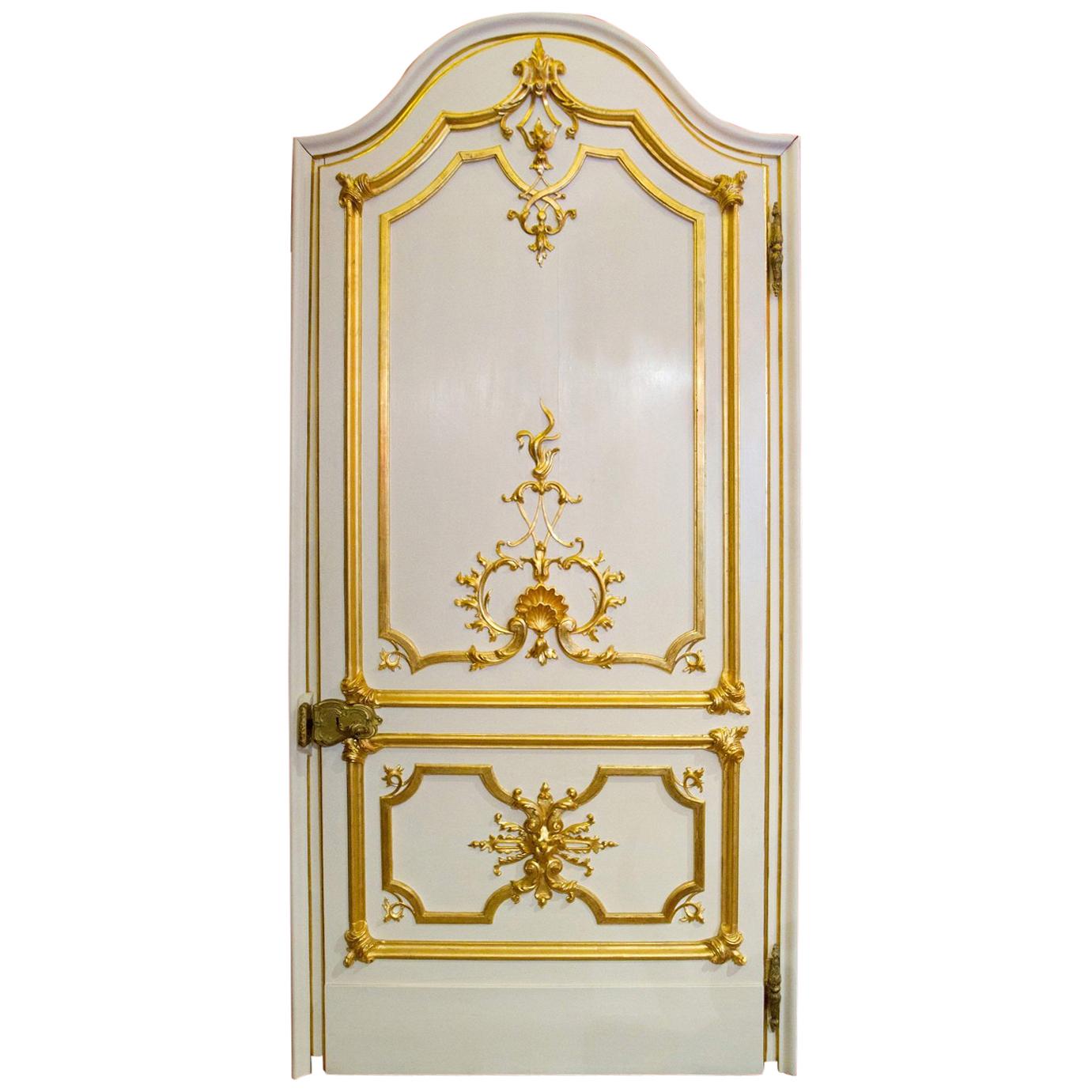 Italian Rococo White Lacquer and Giltwood Door with Gilt Bronze Handles
