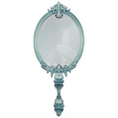 Chameleon Mirror in Blue with Wood Frame