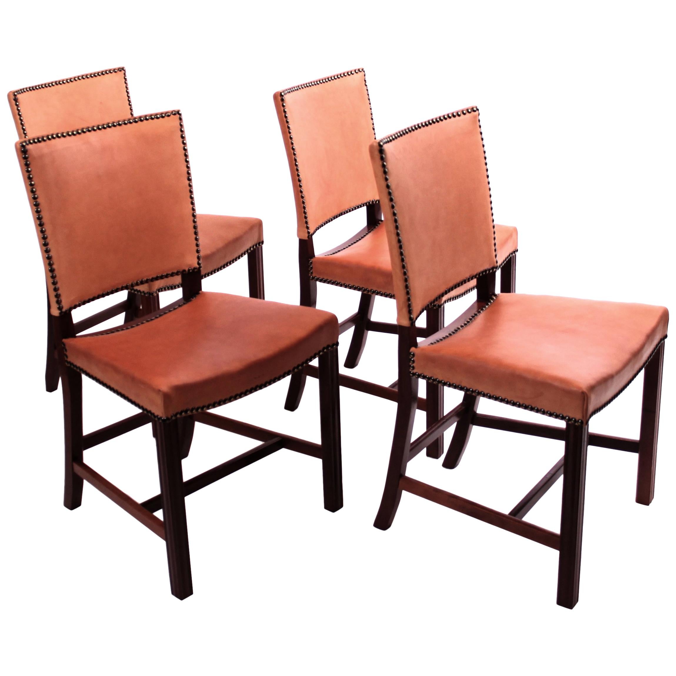 Four Kaare Klint "Red Chairs" / "Barcelona Chairs", Mahogany and Leather